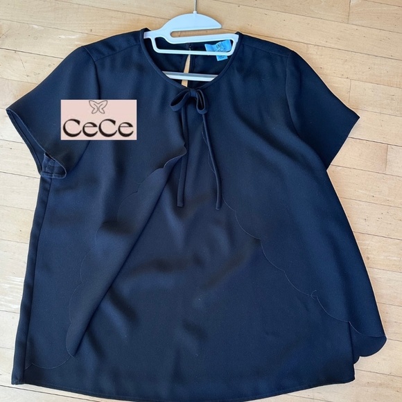 CeCe Tops - CeCe Black faux cape front top, Med, CB2299
